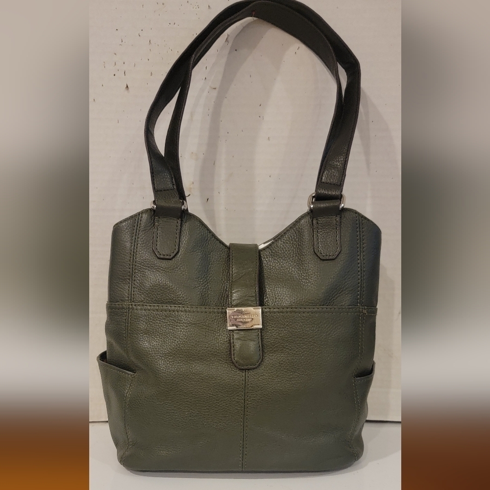 TIGNANELLO‎ FOREST GREEN LEATHER DOUBLE STRAP SHOULDERBAG